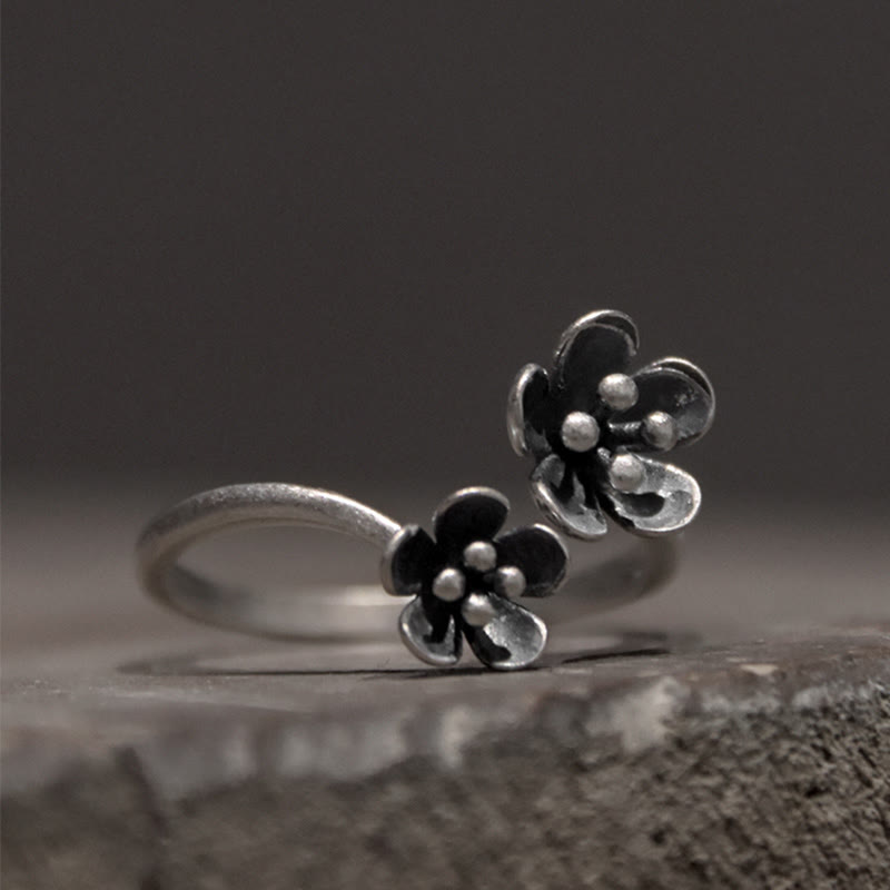 Buddha Stones Ring met bloemen van 925 sterling zilver - 925 Sterling zilver (Omtrek: 46,9 mm) - image 0