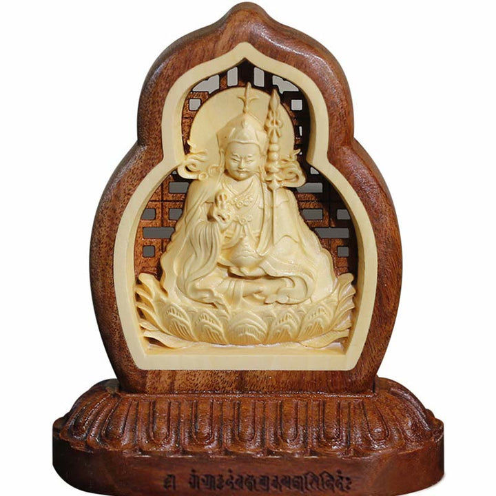 Buddha Stones Guru Rinpoche Boeddha Padmasambhavan Serenity Hout Gegraveerd Standbeeld Beeldje Decoratie - image 6