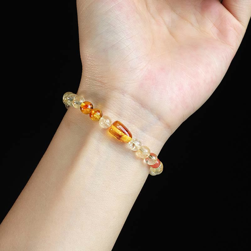 Buddha Stones Armband met natuurlijke citrien, parel en topaas, witte kristallen - image 2