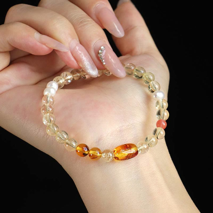 Buddha Stones Armband met natuurlijke citrien, parel en topaas, witte kristallen - image 3