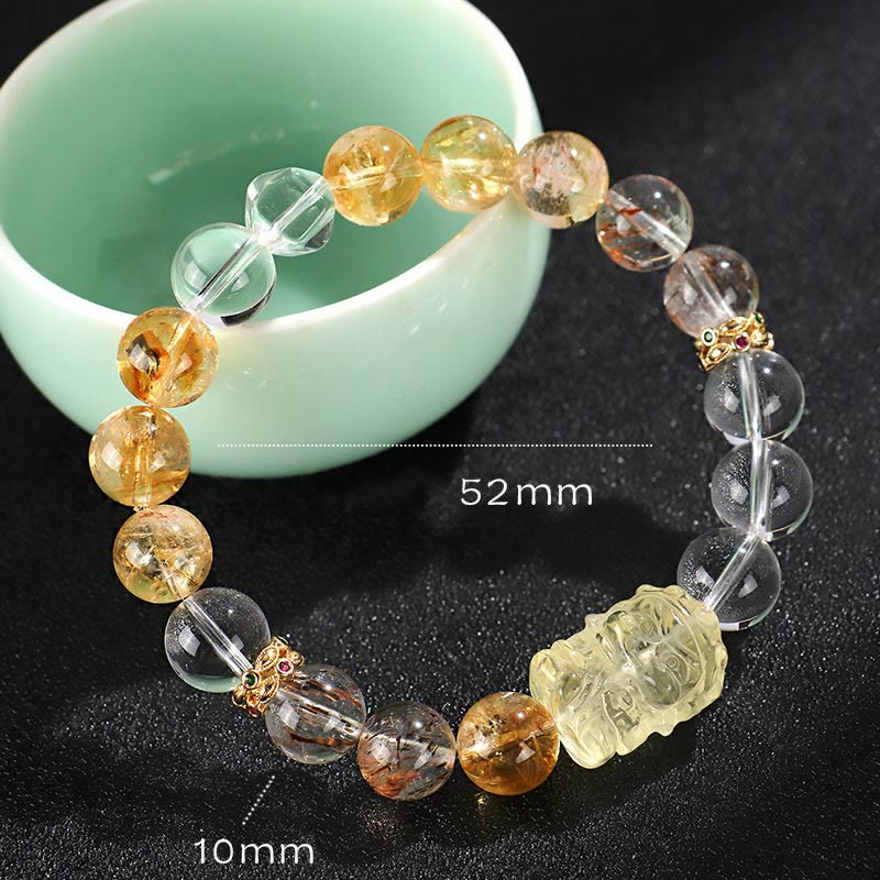 Buddha Stones Armband met natuurlijke citrien, parel en topaas, witte kristallen - Topaas Citroenkwarts (Polsomtrek: 14-15 cm) - image 6
