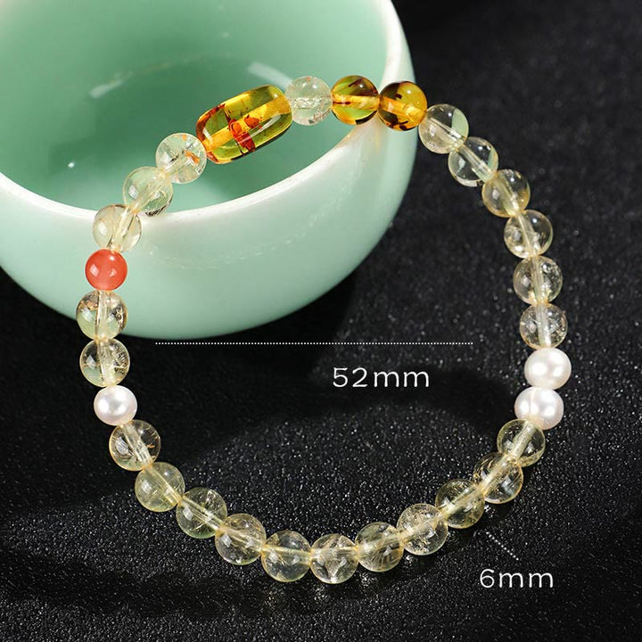 Buddha Stones Armband met natuurlijke citrien, parel en topaas, witte kristallen - Citrienparel (Polsomtrek: 14-15 cm) - image 1