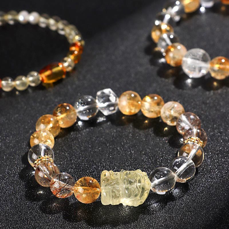 Buddha Stones Armband met natuurlijke citrien, parel en topaas, witte kristallen - image 0