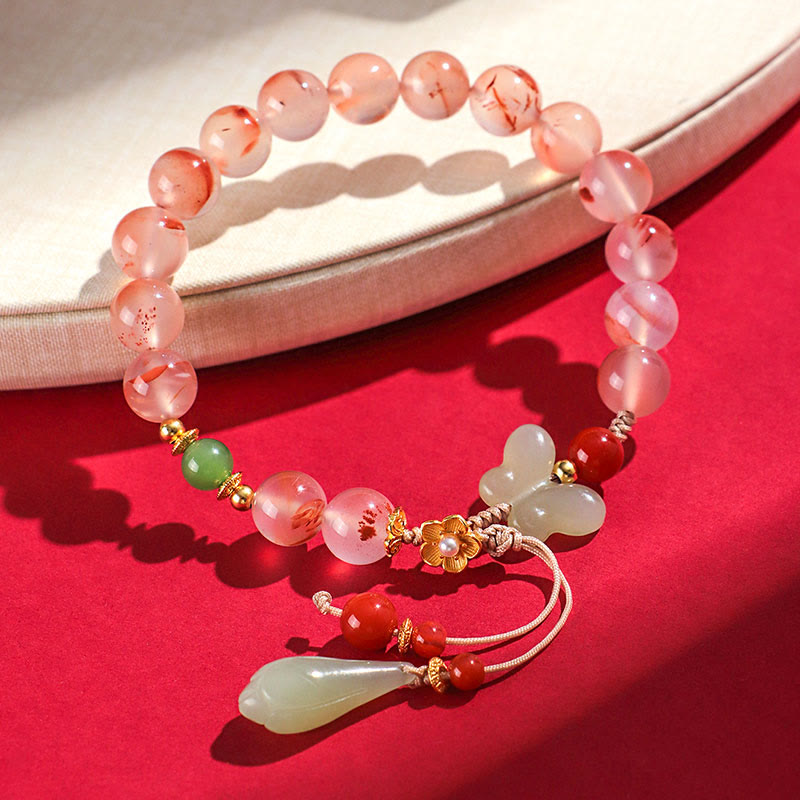 Buddha Stones Zuid-rode agaat vlinderorchidee Hetian jade Armband - image 15