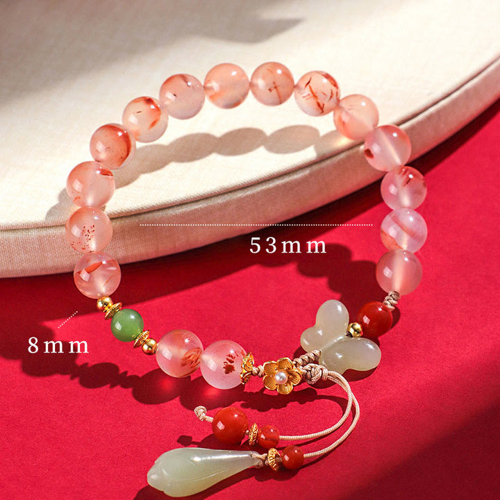 Buddha Stones Zuid-rode agaat vlinderorchidee Hetian jade Armband - Zuid-rode agaat Hetian-jade (Polsomtrek: 15-17 cm) - image 14