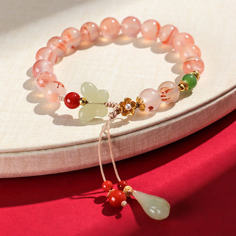 Buddha Stones Zuid-rode agaat vlinderorchidee Hetian jade Armband - image 16