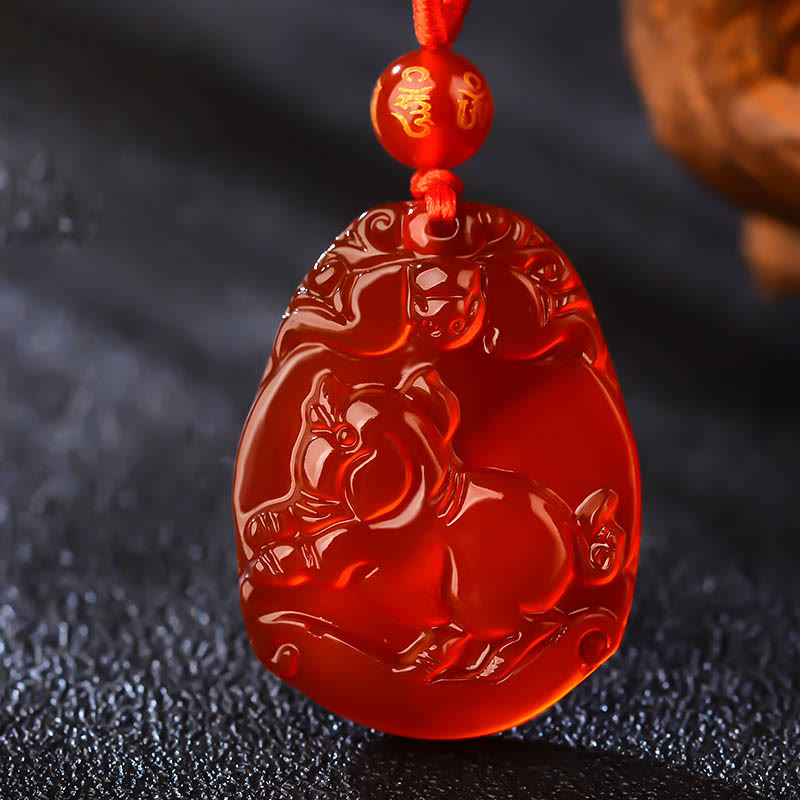Buddha Stones Chinese dierenriem rode agaat kalme Ketting - Varken  - image 9