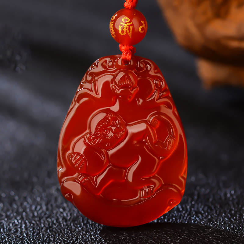 Buddha Stones Chinese dierenriem rode agaat kalme Ketting - Aap  - image 11