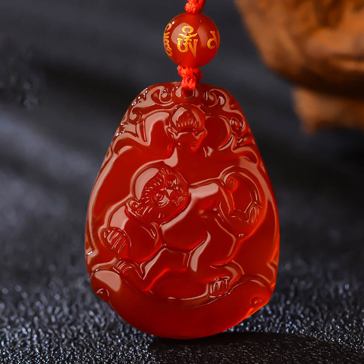 Buddha Stones Chinese dierenriem rode agaat kalme Ketting - Aap  - image 11