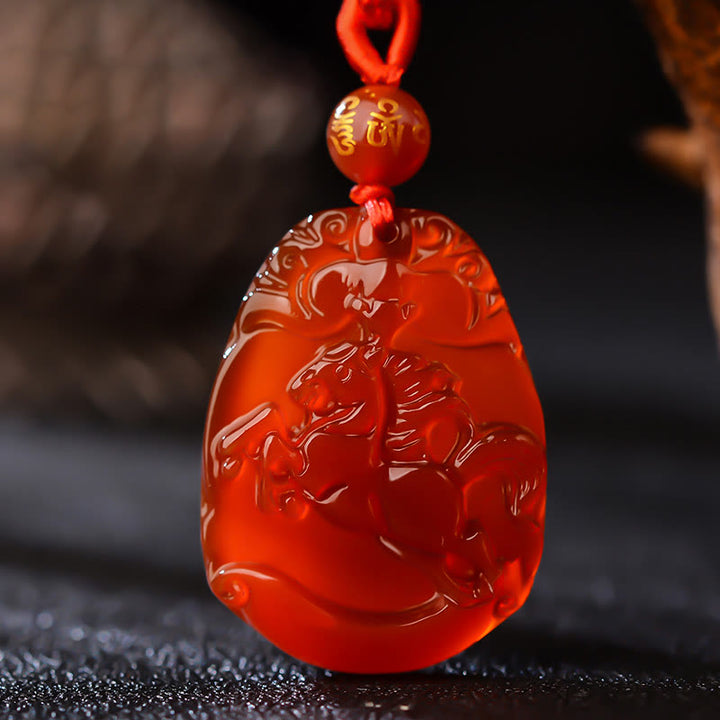 Buddha Stones Chinese dierenriem rode agaat kalme Ketting - Paard - image 13