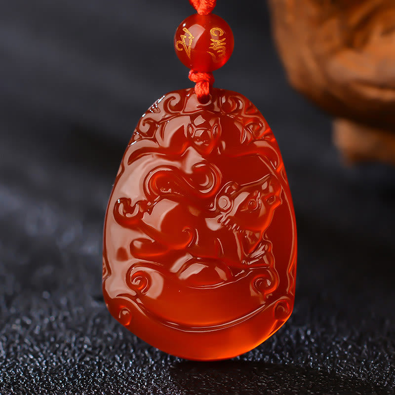 Buddha Stones Chinese dierenriem rode agaat kalme Ketting - Rat - image 15
