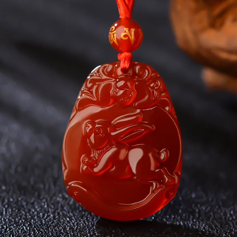 Buddha Stones Chinese dierenriem rode agaat kalme Ketting - Konijn  - image 16