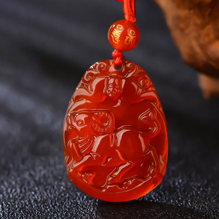 Buddha Stones Chinese dierenriem rode agaat kalme Ketting - Os  - image 18