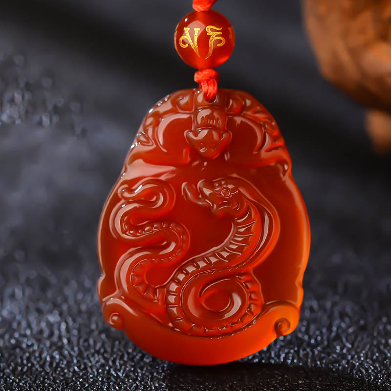 Buddha Stones Chinese dierenriem rode agaat kalme Ketting - Slang - image 0