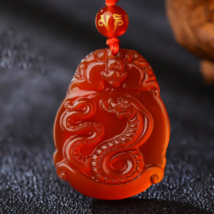 Buddha Stones Chinese dierenriem rode agaat kalme Ketting - Slang - image 0