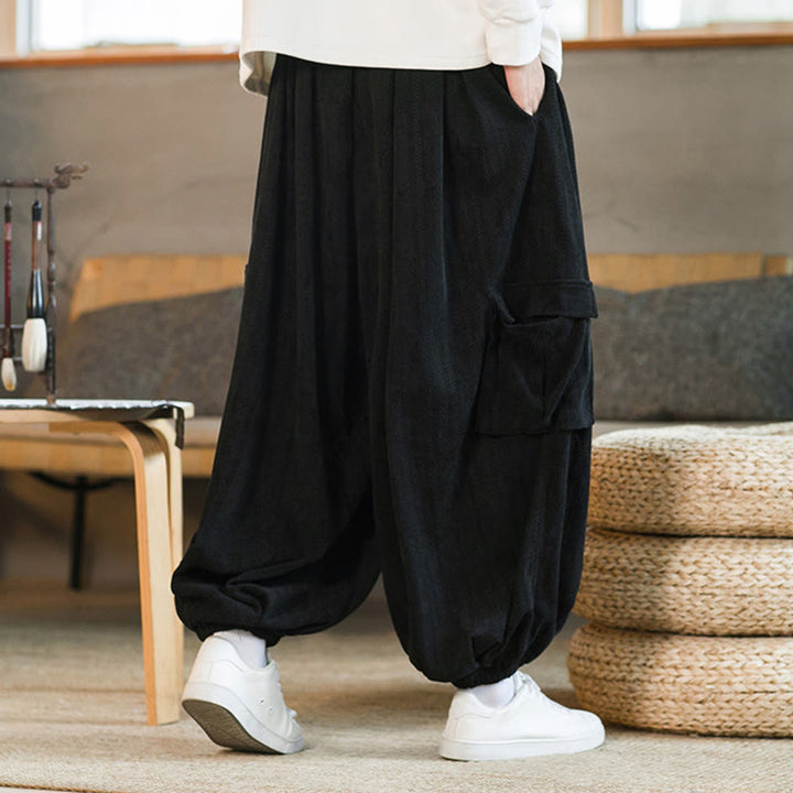 Buddha Stones Heren cargo broek met trekkoord, chenille corduroy en Zakken , herfst/winter - image 4