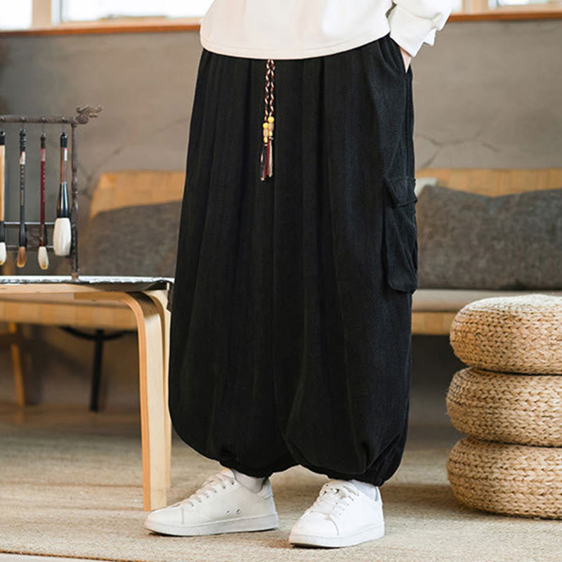 Buddha Stones Heren cargo broek met trekkoord, chenille corduroy en Zakken , herfst/winter - image 2