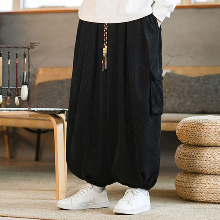 Buddha Stones Heren cargo broek met trekkoord, chenille corduroy en Zakken , herfst/winter - image 2