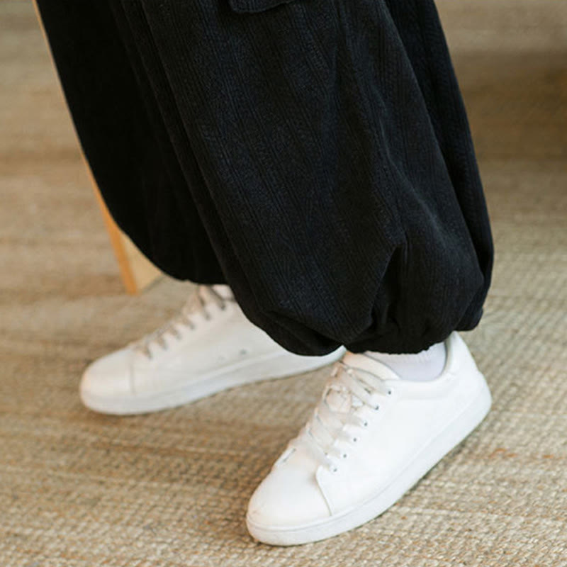 Buddha Stones Heren cargo broek met trekkoord, chenille corduroy en Zakken , herfst/winter - image 13