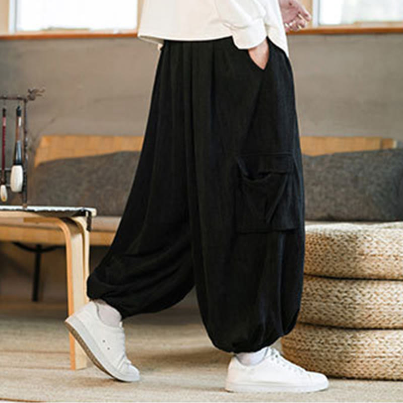 Buddha Stones Heren cargo broek met trekkoord, chenille corduroy en Zakken , herfst/winter - image 3