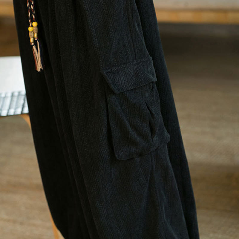 Buddha Stones Heren cargo broek met trekkoord, chenille corduroy en Zakken , herfst/winter - image 12