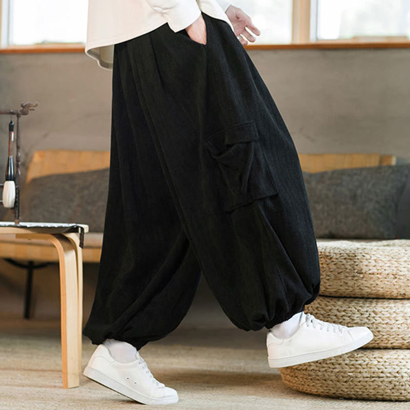Buddha Stones Heren cargo broek met trekkoord, chenille corduroy en Zakken , herfst/winter - image 8