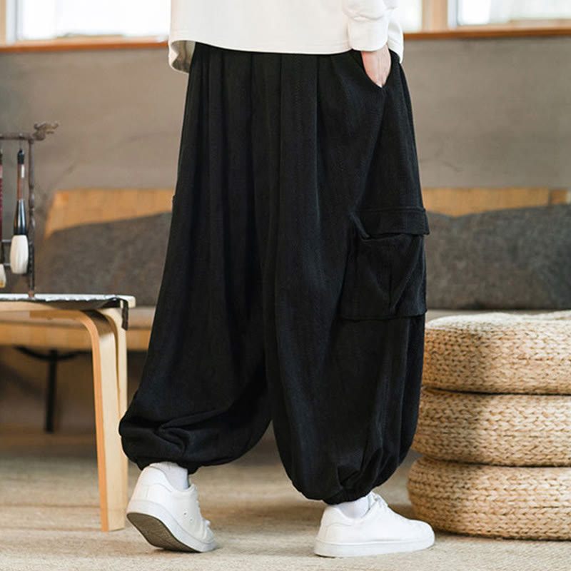 Buddha Stones Heren cargo broek met trekkoord, chenille corduroy en Zakken , herfst/winter - image 7