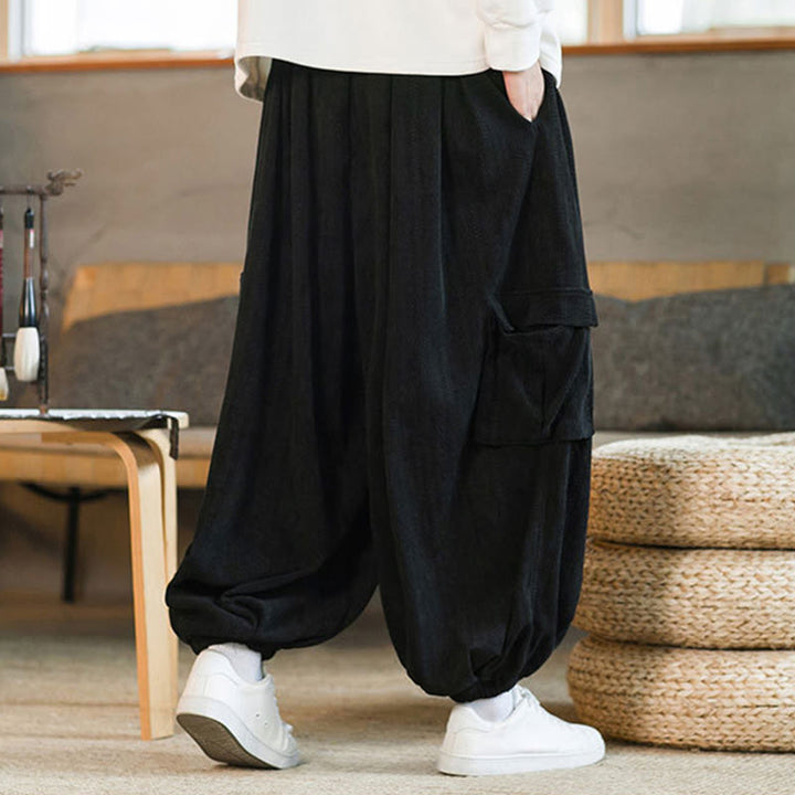 Buddha Stones Heren cargo broek met trekkoord, chenille corduroy en Zakken , herfst/winter - image 7