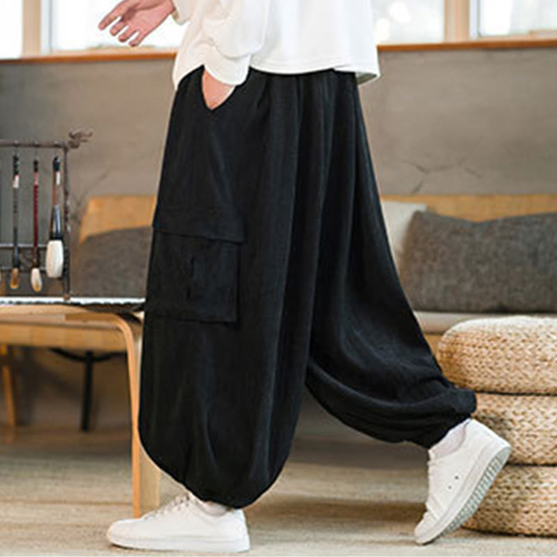 Buddha Stones Heren cargo broek met trekkoord, chenille corduroy en Zakken , herfst/winter - image 5