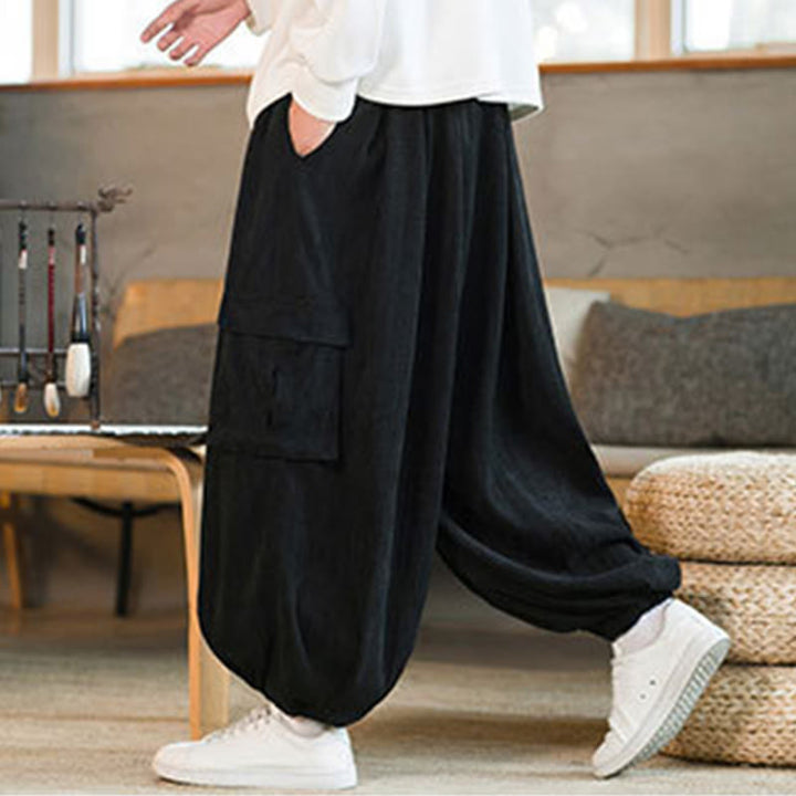 Buddha Stones Heren cargo broek met trekkoord, chenille corduroy en Zakken , herfst/winter - image 5