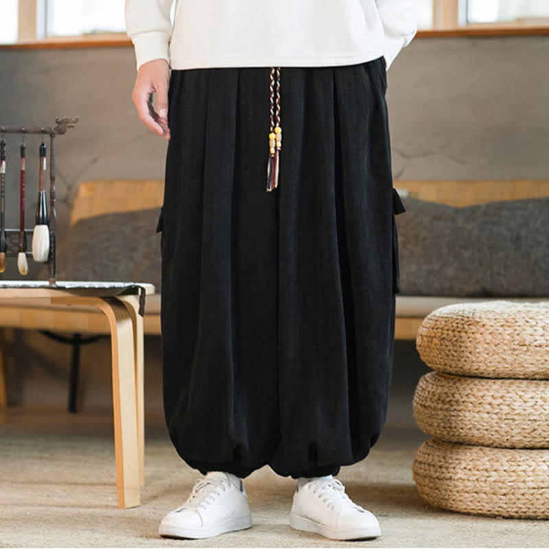 Buddha Stones Heren cargo broek met trekkoord, chenille corduroy en Zakken , herfst/winter - image 1