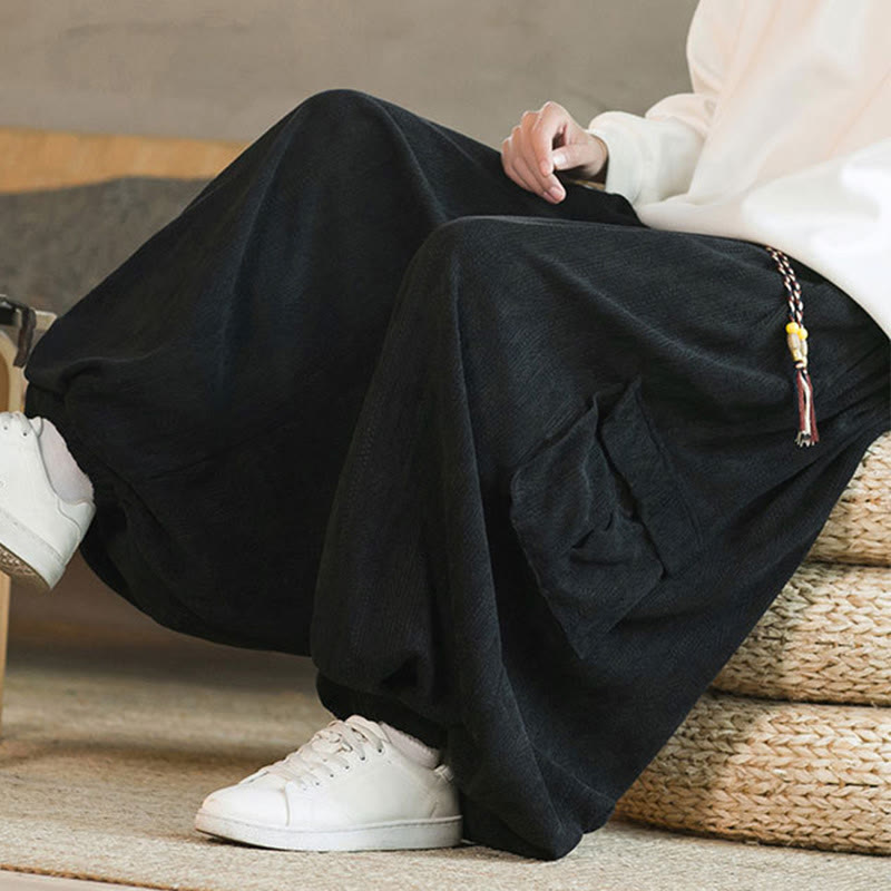 Buddha Stones Heren cargo broek met trekkoord, chenille corduroy en Zakken , herfst/winter - image 9