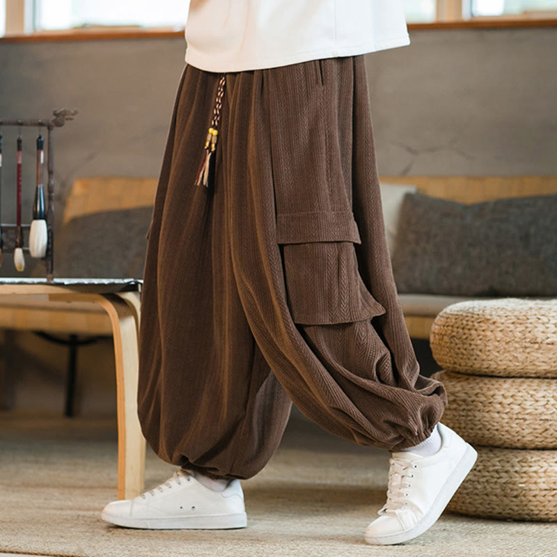 Buddha Stones Heren cargo broek met trekkoord, chenille corduroy en Zakken , herfst/winter - Sienna - US/UK/AU46, EU56 (5XL) - image 14