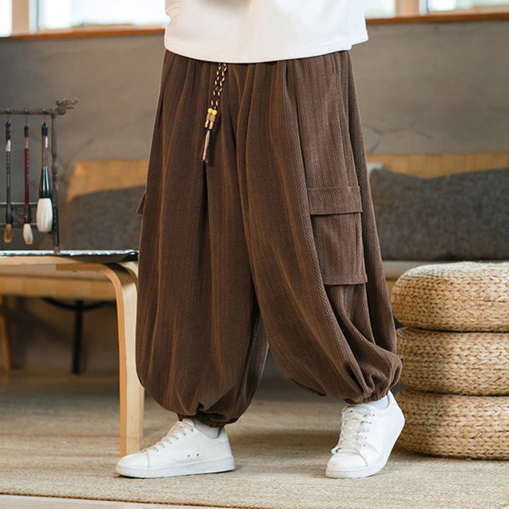 Buddha Stones Heren cargo broek met trekkoord, chenille corduroy en Zakken , herfst/winter - image 17