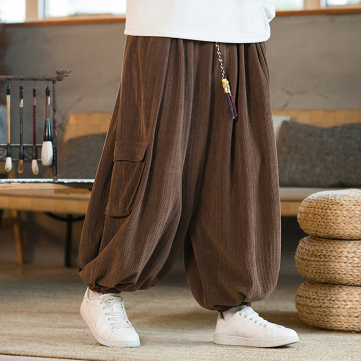Buddha Stones Heren cargo broek met trekkoord, chenille corduroy en Zakken , herfst/winter - image 16