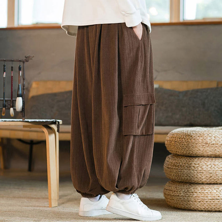 Buddha Stones Heren cargo broek met trekkoord, chenille corduroy en Zakken , herfst/winter - image 18
