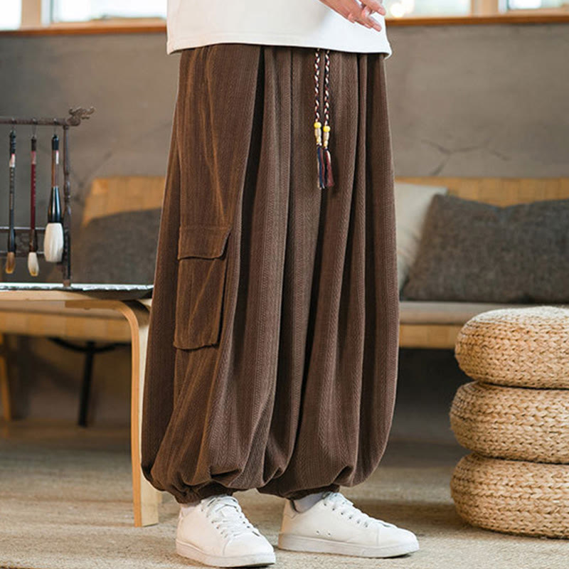Buddha Stones Heren cargo broek met trekkoord, chenille corduroy en Zakken , herfst/winter - image 22