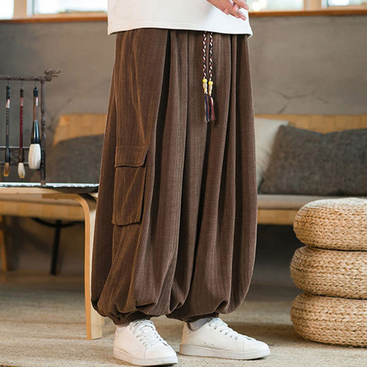 Buddha Stones Heren cargo broek met trekkoord, chenille corduroy en Zakken , herfst/winter - image 22