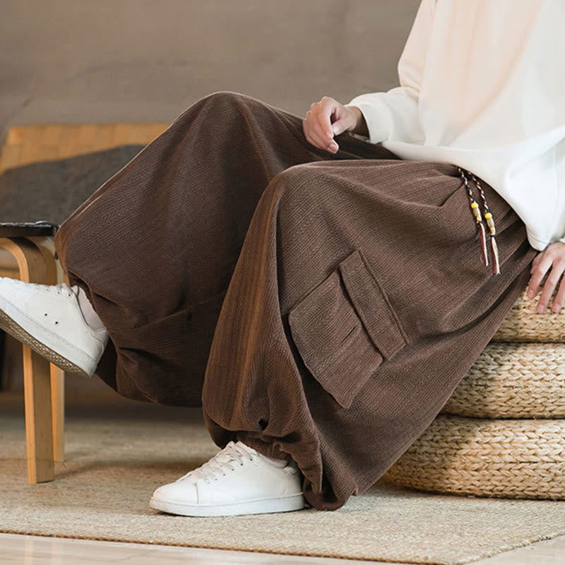 Buddha Stones Heren cargo broek met trekkoord, chenille corduroy en Zakken , herfst/winter - image 24
