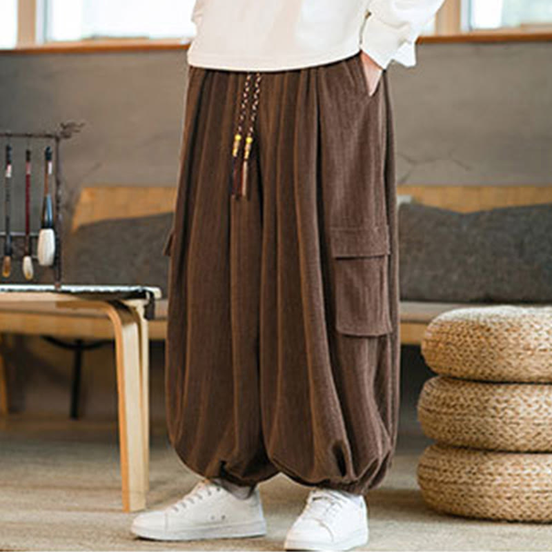 Buddha Stones Heren cargo broek met trekkoord, chenille corduroy en Zakken , herfst/winter - image 21