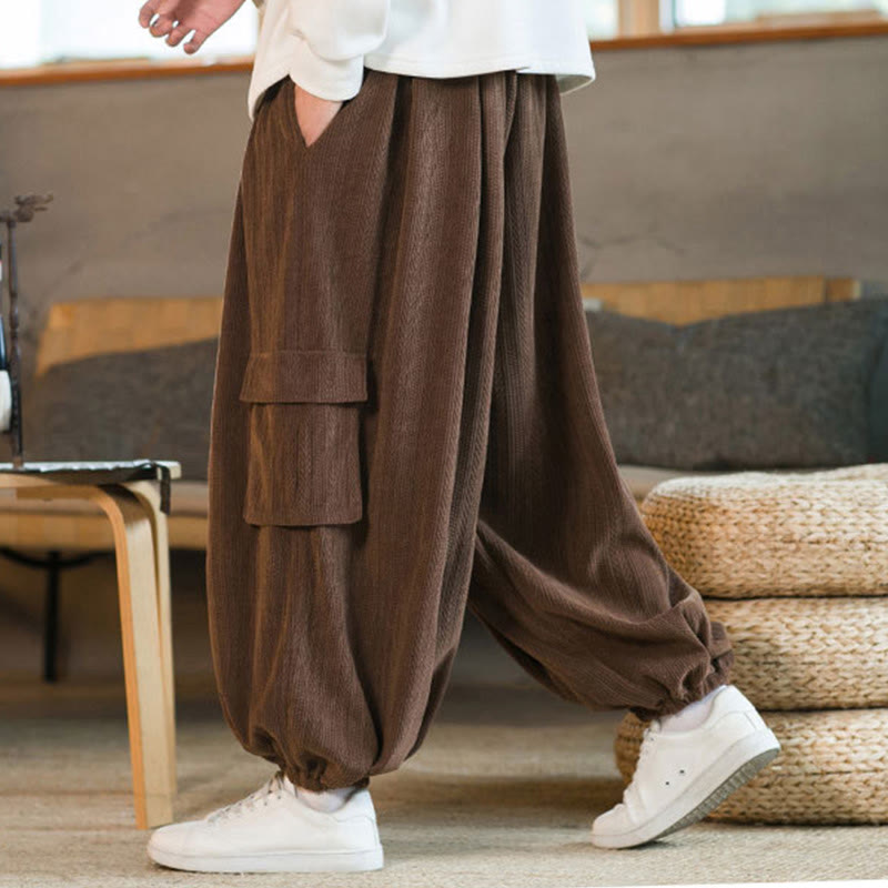 Buddha Stones Heren cargo broek met trekkoord, chenille corduroy en Zakken , herfst/winter - image 19