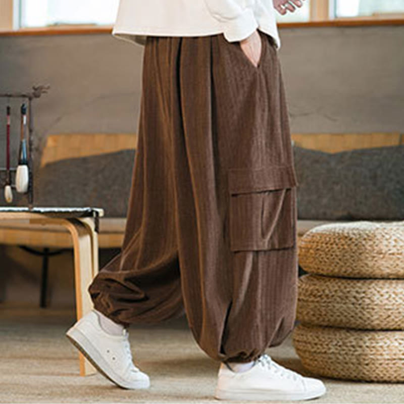 Buddha Stones Heren cargo broek met trekkoord, chenille corduroy en Zakken , herfst/winter - image 20
