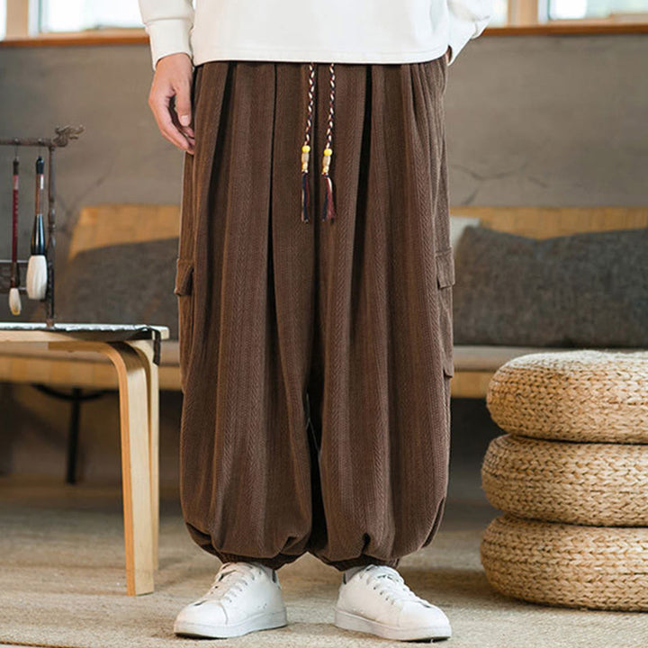 Buddha Stones Heren cargo broek met trekkoord, chenille corduroy en Zakken , herfst/winter - image 15