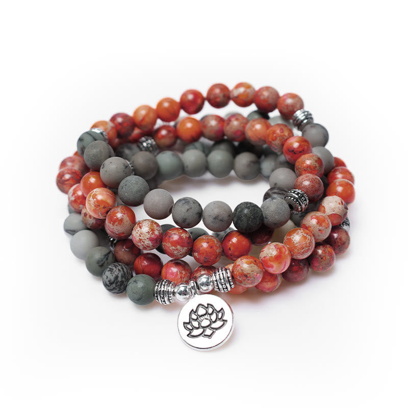 Buddha Stones 108 Mala kralen van natuursteen, zeesediment jaspis, lotus Armband - Zee sediment jaspis (Bescherming ♥ Vrede) - image 0