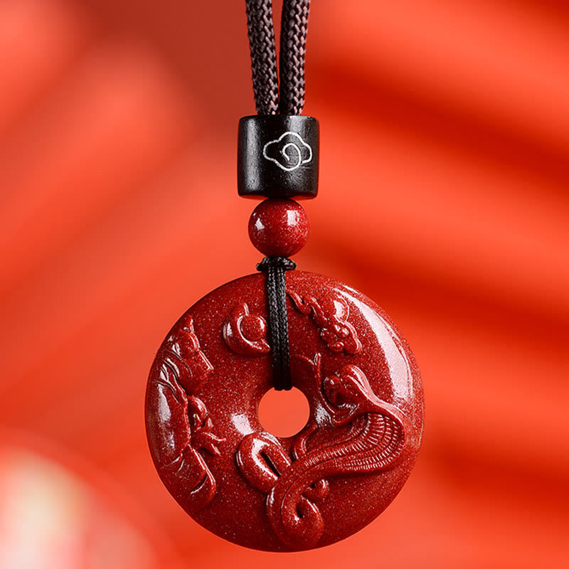 Buddha Stones Chinese dierenriem Cinnaber Vredesgesp Kalmte Ketting - Slang - Klein 28* 8mm - image 0