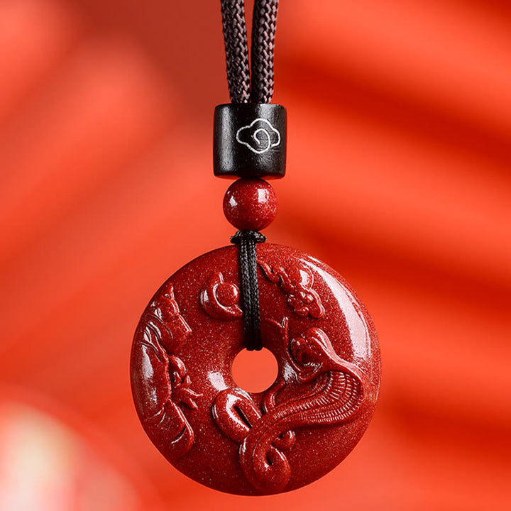 Buddha Stones Chinese dierenriem Cinnaber Vredesgesp Kalmte Ketting - Slang - Klein 28* 8mm - image 0