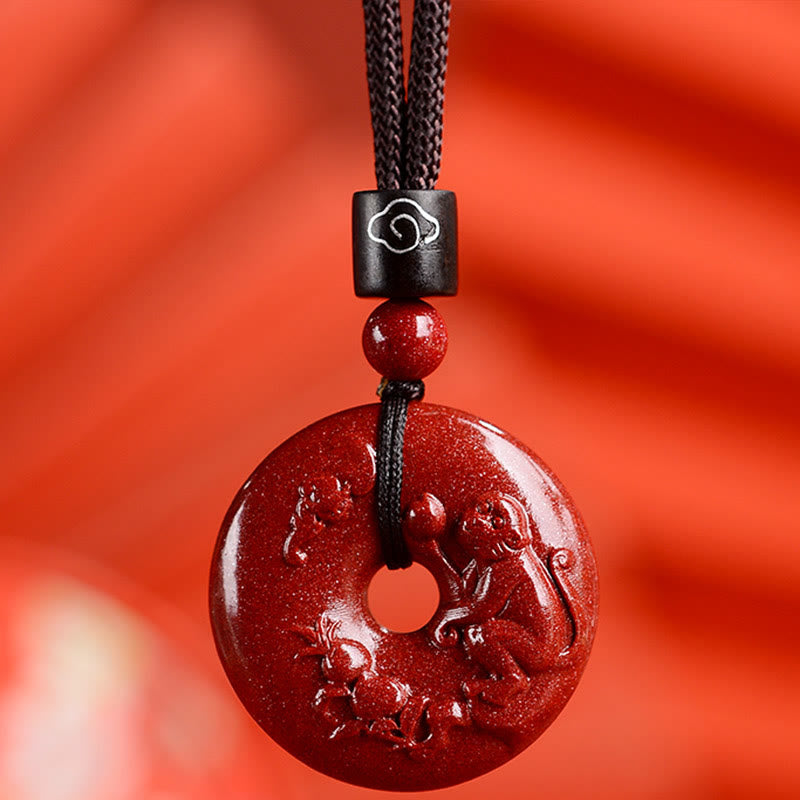 Buddha Stones Chinese dierenriem Cinnaber Vredesgesp Kalmte Ketting - Aap - Klein 28* 8mm - image 30