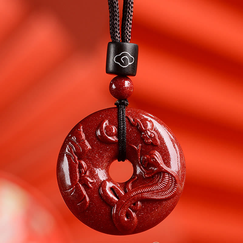 Buddha Stones Chinese dierenriem Cinnaber Vredesgesp Kalmte Ketting - Slang - Medium 32* 9mm - image 1