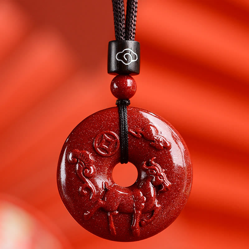 Buddha Stones Chinese dierenriem Cinnaber Vredesgesp Kalmte Ketting - Geit - Medium 32* 9mm - image 29