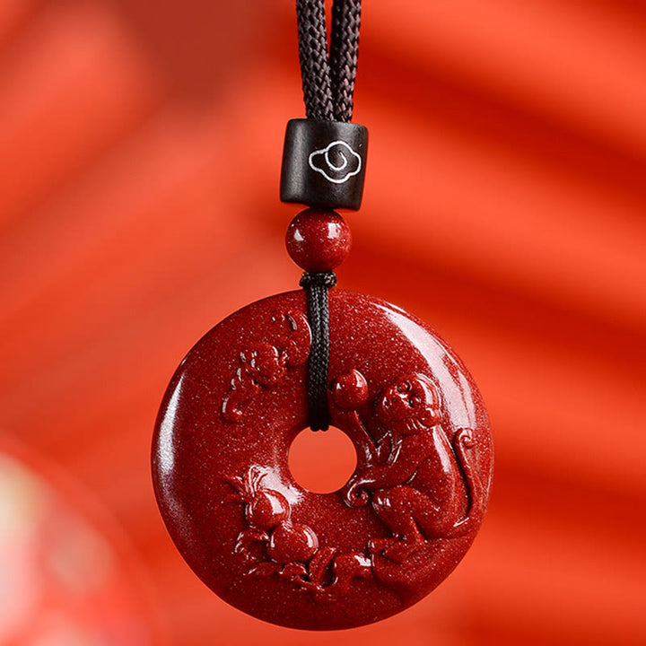 Buddha Stones Chinese dierenriem Cinnaber Vredesgesp Kalmte Ketting - Aap - Medium 32* 9mm - image 31